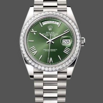 Replica Rolex Day-Date-228349RBR, 40 mm, quadrante verde romano, lunetta con diamanti, Uomo Verde