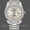 Replica Rolex Day-Date-228349RBR, 40 mm, quadrante argentato con motivo a righe, lunetta con diamanti, Argento Uomo