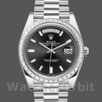 Replica Rolex Day-Date-228396TBR, 40 mm, quadrante nero, lunetta con diamanti, Uomo Nero