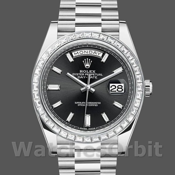 Replica Rolex Day-Date-228396TBR, 40 mm, quadrante nero, lunetta con diamanti, Uomo Nero