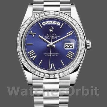 Replica Rolex Day-Date-228396TBR, 40 mm, quadrante blu, platino, lunetta con diamanti, Blu Uomo