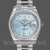 Replica Rolex Day-Date-228396TBR, 40 mm, quadrante con motivo diagonale blu ghiaccio, lunetta con diamanti, Uomo Blu Ghiaccio