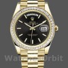 Replica Rolex Day-Date-228398TBR, 40 mm, quadrante nero con motivo diagonale, lunetta con diamanti, nero da uomo