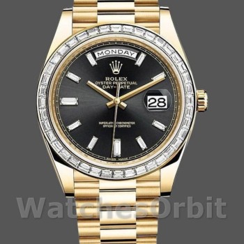 Replica Rolex Day-Date-228398TBR, 40 mm, quadrante nero con diamanti, lunetta con diamanti, Uomo Nero