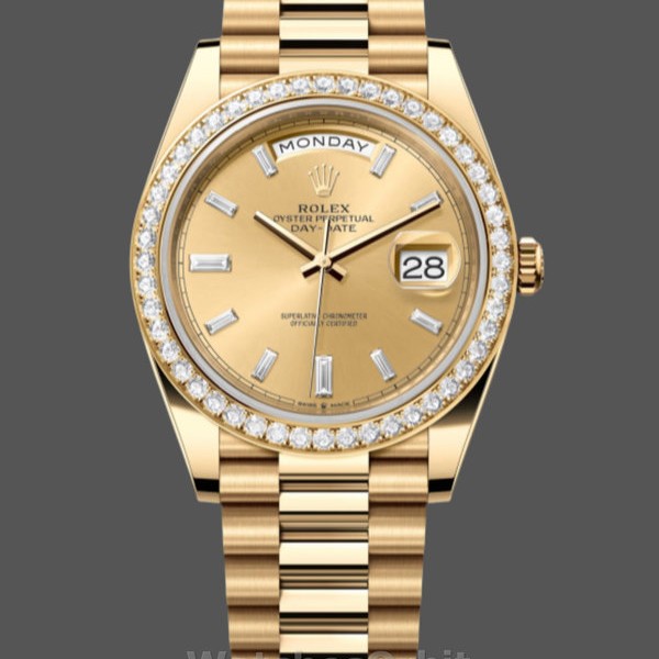 Replica Rolex Day-Date-228398TBR, 40 mm, quadrante champagne con diamanti, lunetta con diamanti, Champagne Uomo