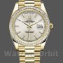 Replica Rolex Day-Date-228398TBR, 40 mm, quadrante argentato con motivo diagonale, lunetta con diamanti, Argento Uomo