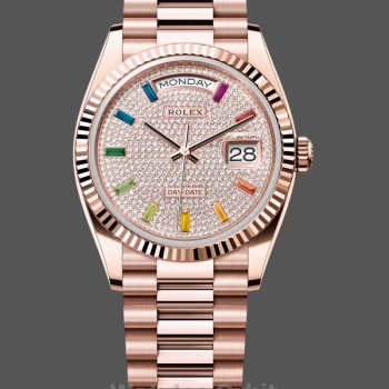 Replica Rolex Day Date 36-m128396TBR 0019, lunetta di diamanti, quadrante romano blu ghiaccio, quadrante blu ghiaccio, Unisex