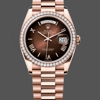 Replica Rolex Day Date unisex 36-128236 0009, lunetta scanalata, bracciale in platino, blu ghiaccio