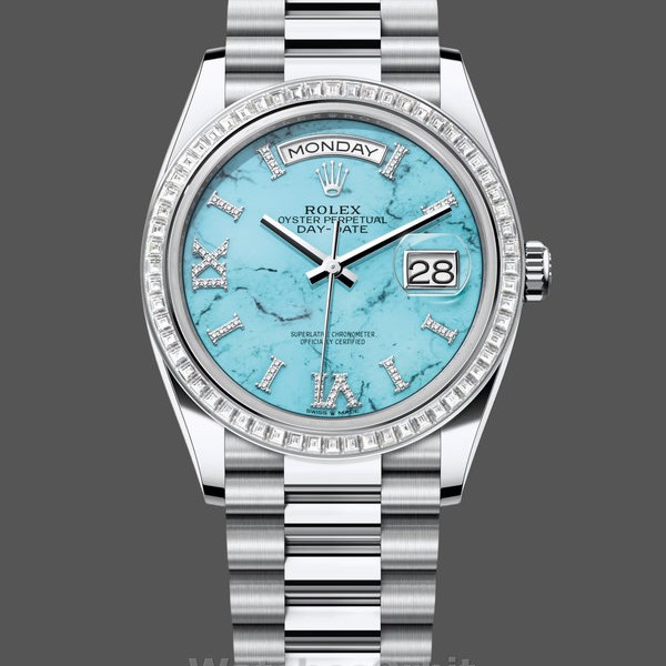 Replica Rolex Day Date 40-M228236 0024, Oro bianco, Quadrante blu Ombre, Quadrante blu Ombre, Uomo