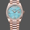Replica Rolex Day-Date 36-m128345rbr 0064, oro rosa, quadrante romano con diamanti incastonati, lunetta di diamanti quadrante turchese