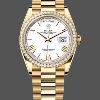 Replica Rolex Day Date 36-m128239 0059 unisex, oro bianco, quadrante bianco, lunetta scanalata, Presidente, bianco