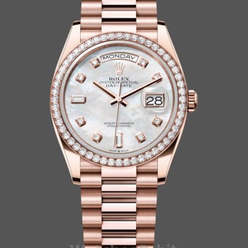 Replica Rolex Day-Date 36mm Unisex-128345RBR 0028-Madreperla Quadrante Bianco-Oroverosimile MOP