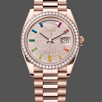 Replica Rolex Day Date 36-m128396TBR 0005, Platino, Quadrante Madreperla, Lunetta di diamanti, Presidente, Quadrante MOP, Unisex