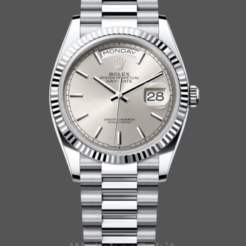 Replica Rolex Day-Date 36-128236 0001 da donna, platino e oro bianco, quadrante argento indice argento