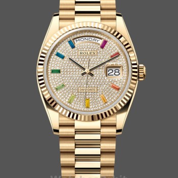 Replica Rolex Day Date 36-m128396TBR 0005, Platino, Quadrante Madreperla, Lunetta di diamanti, Presidente, Quadrante MOP, Unisex