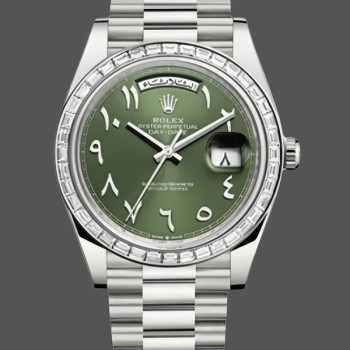 Replica Rolex Day-Date 40-228396TBR, platino, numeri arabi, verde con diamanti, quadrante verde, uomo