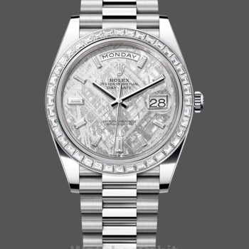Replica Rolex Day-Date 40-M228396TBR 0027, Platino, Quadrante Meteorite Diamante, Quadrante grigio Uomo