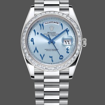 Replica Rolex Day-Date Platino Uomo Blu Ghiaccio Quadrante Arabo Lunetta Diamante 228396TBR 40MM Quadrante Blu Ghiaccio