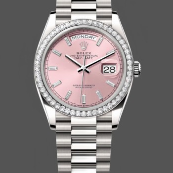Replica Rolex Day Date 36-m128236 0023 unisex, 36 mm, quadrante blu brillante con diamanti incastonati, lunetta scanalata, Presidente, blu