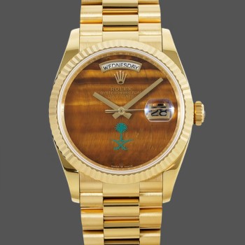 Replica Rolex Day-Date donna 36-36 mm, specchio zaffiro, quadrante occhio di tigre, Presidente, quadrante giallo