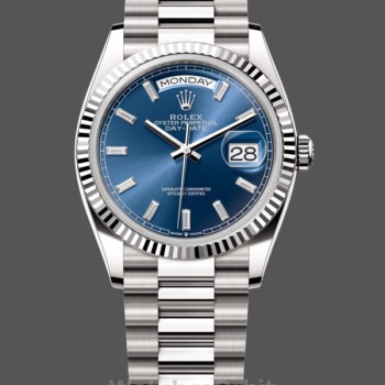 Replica Rolex Day Date 36-m128236 0023 unisex, 36 mm, quadrante blu brillante con diamanti incastonati, lunetta scanalata, Presidente, blu