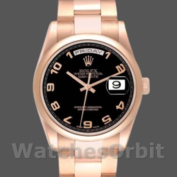 Replica Rolex President Day-Date 36mm Unisex-118205-Dal quadrante nero oro rosa Nero