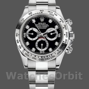 Replica Rolex Cosmograph Daytona-116509 da uomo, 40 mm, oro bianco, quadrante nero, nero da uomo