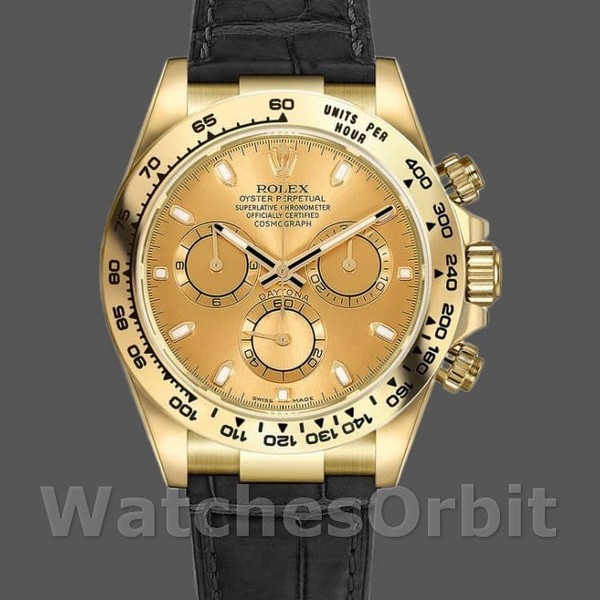 Replica Rolex Cosmograph Daytona 40mm Uomo-116518-Calendario champagne-Ghiera oro giallo Champagne