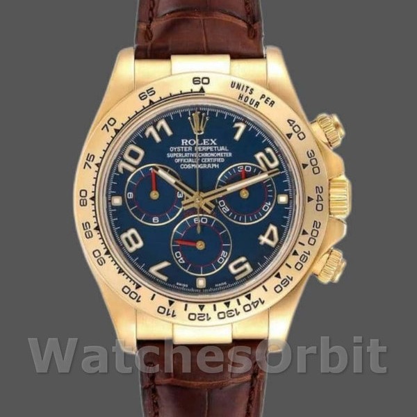 Replica Rolex Cosmograph Daytona 40mm Uomo-116518-oro giallo-quadrante blu Blu