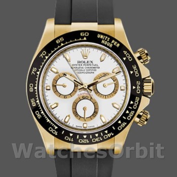Replica Rolex Cosmograph Daytona 40mm Uomo-116518LN-Calrante bianco-Cinturino in gomma nera Bianco
