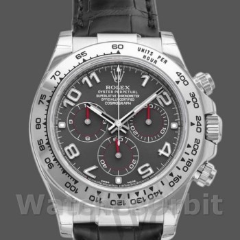 Replica Rolex Cosmograph Daytona 40mm Uomo-116519-Calrante grigio-Cinturino in pelle nera Grigio