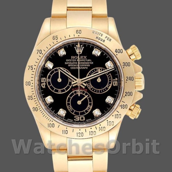 Replica Rolex Cosmograph Daytona-116528 da uomo, 40 mm, quadrante nero con diamanti, Nero da Uomo