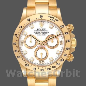 Replica Rolex Cosmograph Daytona-116528 da uomo, 40 mm, quadrante bianco con diamanti, Bianco Uomo