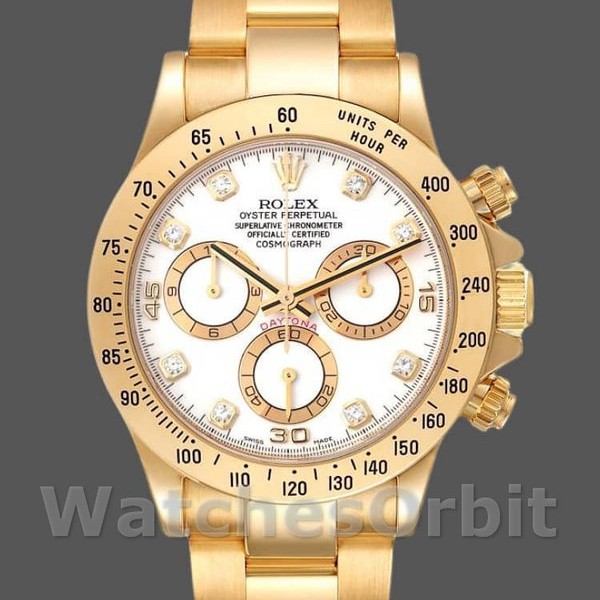 Replica Rolex Cosmograph Daytona-116528 da uomo, 40 mm, quadrante bianco con diamanti, Bianco Uomo