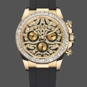 Replica Rolex Cosmograph Daytona 40mm Uomo-116588-Oro giallo-Cinturino in gomma nera Diamante