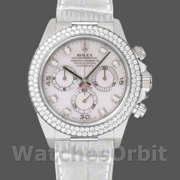 Replica Rolex Cosmograph Daytona-116589, 40 mm, quadrante bianco MOP con diamanti, Uomo MOP