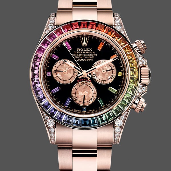 Replica Rolex Cosmograph Daytona 40-116595RBOW, zaffiro nero, quadrante arcobaleno, uomo Quadrante nero