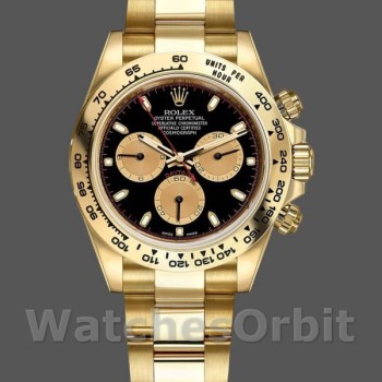 Replica Rolex Daytona-116508 da uomo, 40 mm, oro giallo, quadrante nero, nero da uomo