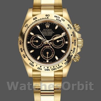 Replica Rolex Daytona-116508 da uomo, 40 mm, oro giallo, quadrante nero, nero da uomo
