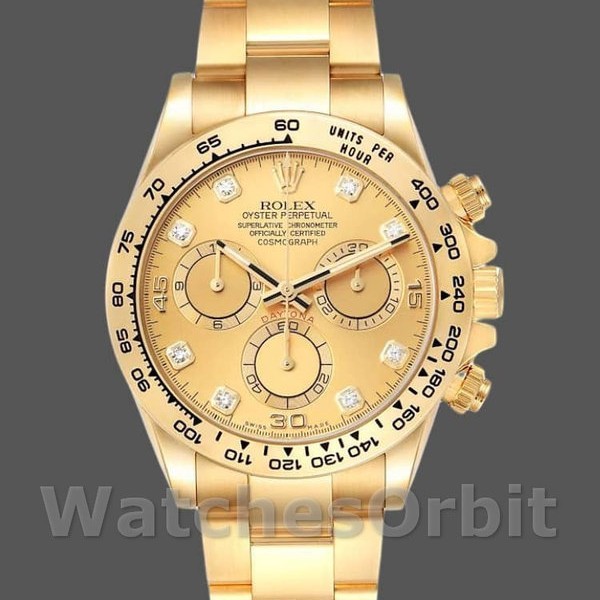 Replica Rolex Daytona-116508 da uomo, 40 mm, oro giallo, quadrante con diamanti champagne, Champagne da uomo