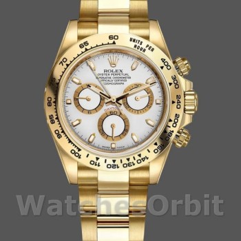 Replica Rolex Daytona-116508 da uomo, 40 mm, oro giallo, quadrante bianco, bianco da uomo