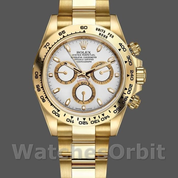 Replica Rolex Daytona-116508 da uomo, 40 mm, oro giallo, quadrante bianco, bianco da uomo
