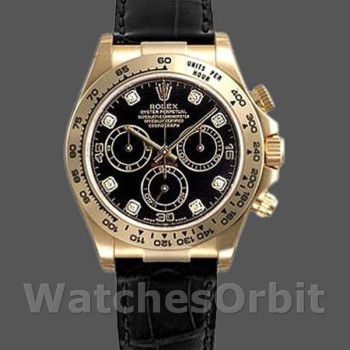 Replica Rolex Daytona 40mm Uomo-116518-Calrante nero con diamanti-Cinturino in pelle nera Nero<br />