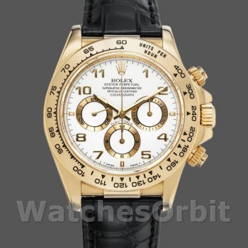 Replica Rolex Daytona 40mm Uomo-116518-Cinturino in pelle nera-Componente bianco Bianco