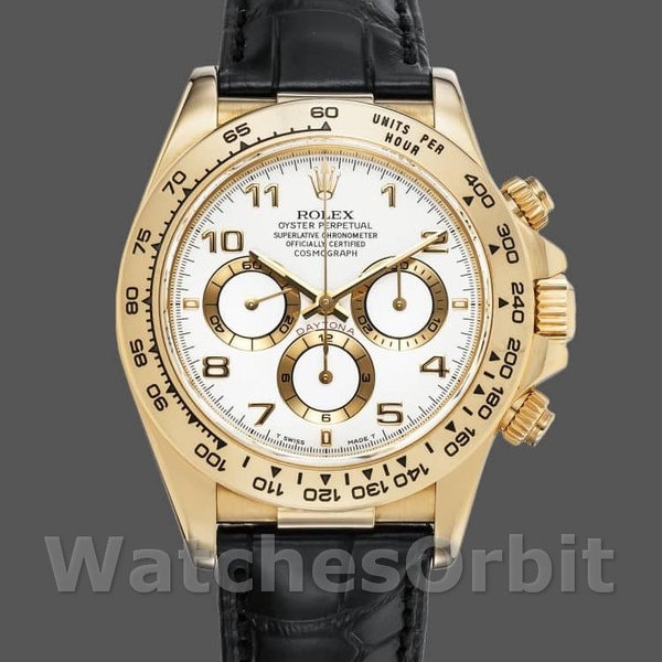 Replica Rolex Daytona 40mm Uomo-116518-Cinturino in pelle nera-Componente bianco Bianco