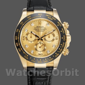 Replica Rolex Daytona 40mm Uomo-116518-Cinturino in pelle-Diamante Quadrante Champagne Champagne