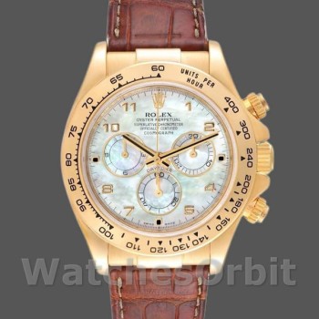 Replica Rolex Daytona 40mm Uomo-116518-Dal quadrante oro giallo-MOP-Cinturino marrone MOP