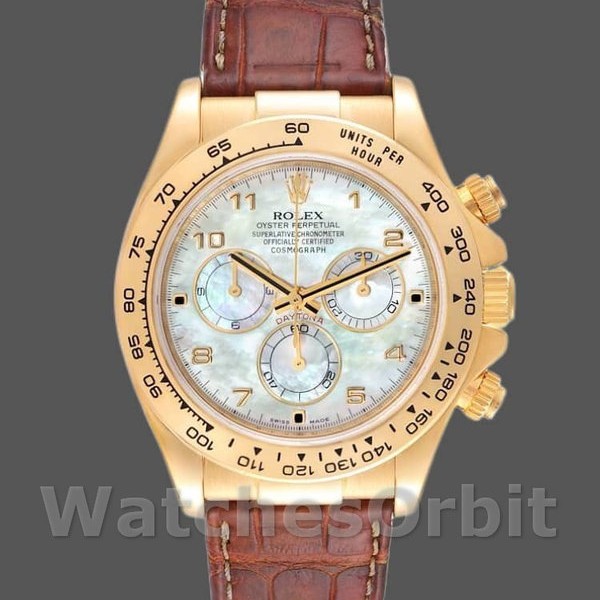 Replica Rolex Daytona 40mm Uomo-116518-Dal quadrante oro giallo-MOP-Cinturino marrone MOP