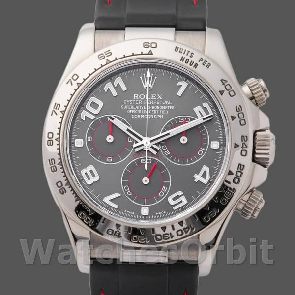 Replica Rolex Daytona 40mm Uomo-116519-Calrante grigio-Chiave di gomma neraCinturino grigio
