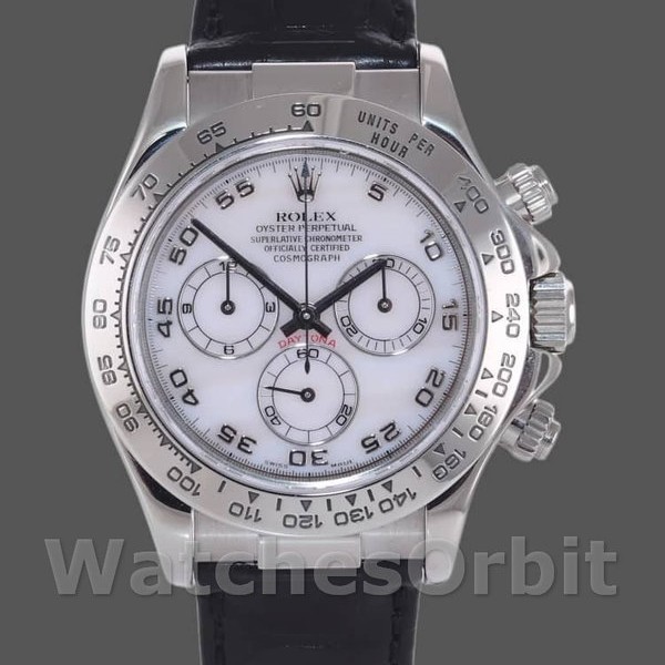 Replica Rolex Daytona 40mm Uomo-116519-Madreperla-Componente arabo Bianco